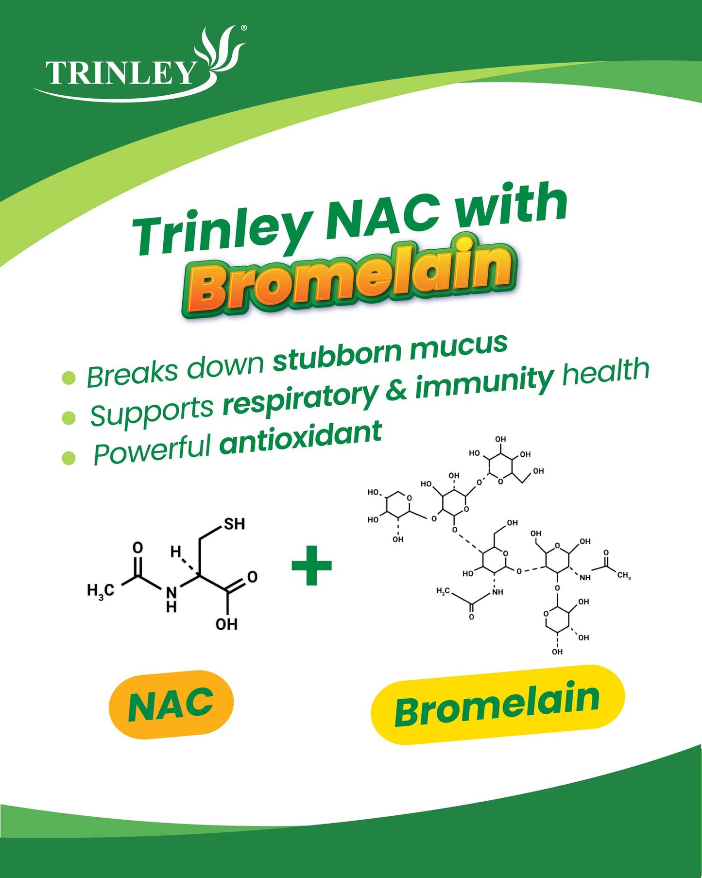 Trinley NAC 600mg with Bromelain (30 Effervescent Tablets) Orange Flavor