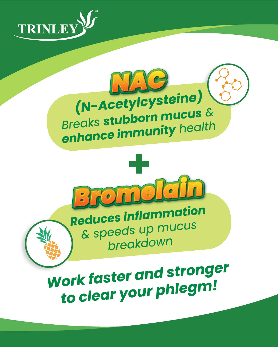 Trinley NAC 600mg with Bromelain (30 Effervescent Tablets) Orange Flavor