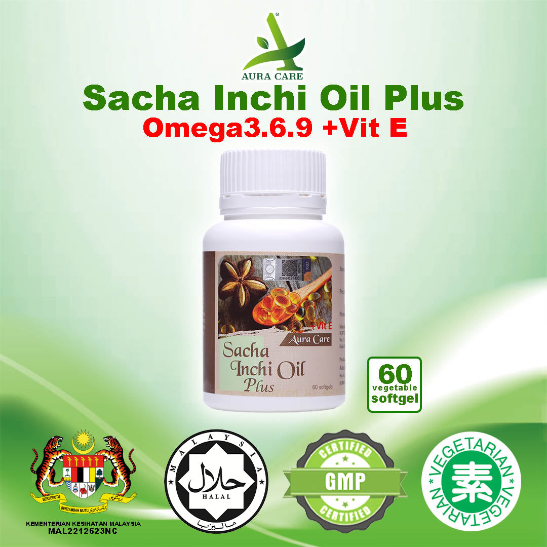 Aura Care Sacha Inchi Oil Plus Softgel With Vitamin E 510mg (60 vegetable softgels)
