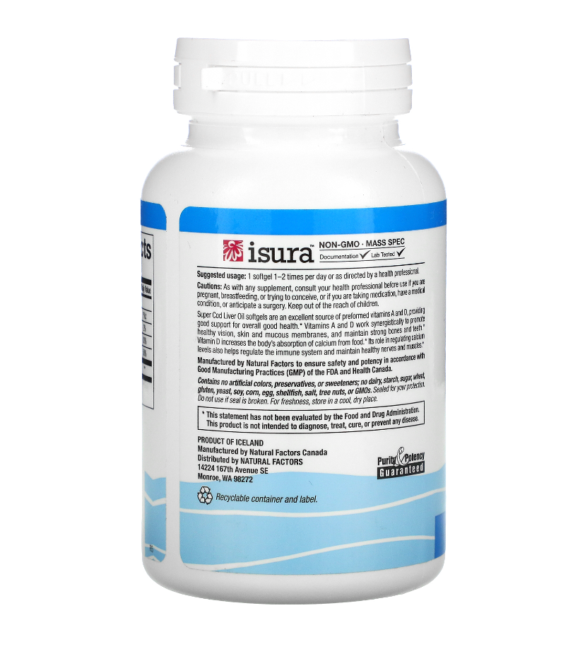 Natural Factors Super Cod Liver Oil with Vitamin A & D3 1100mg (90 softgels)