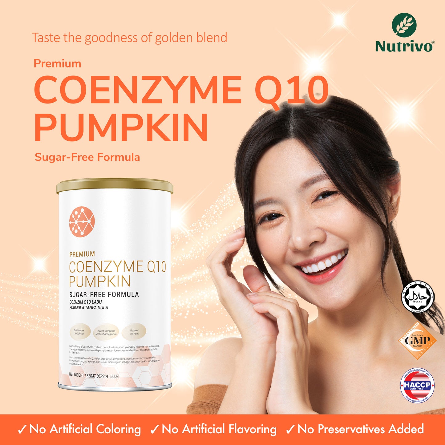Nutrivo Premium Coenzyme Q10 Pumpkin Sugar Free Formula 500g