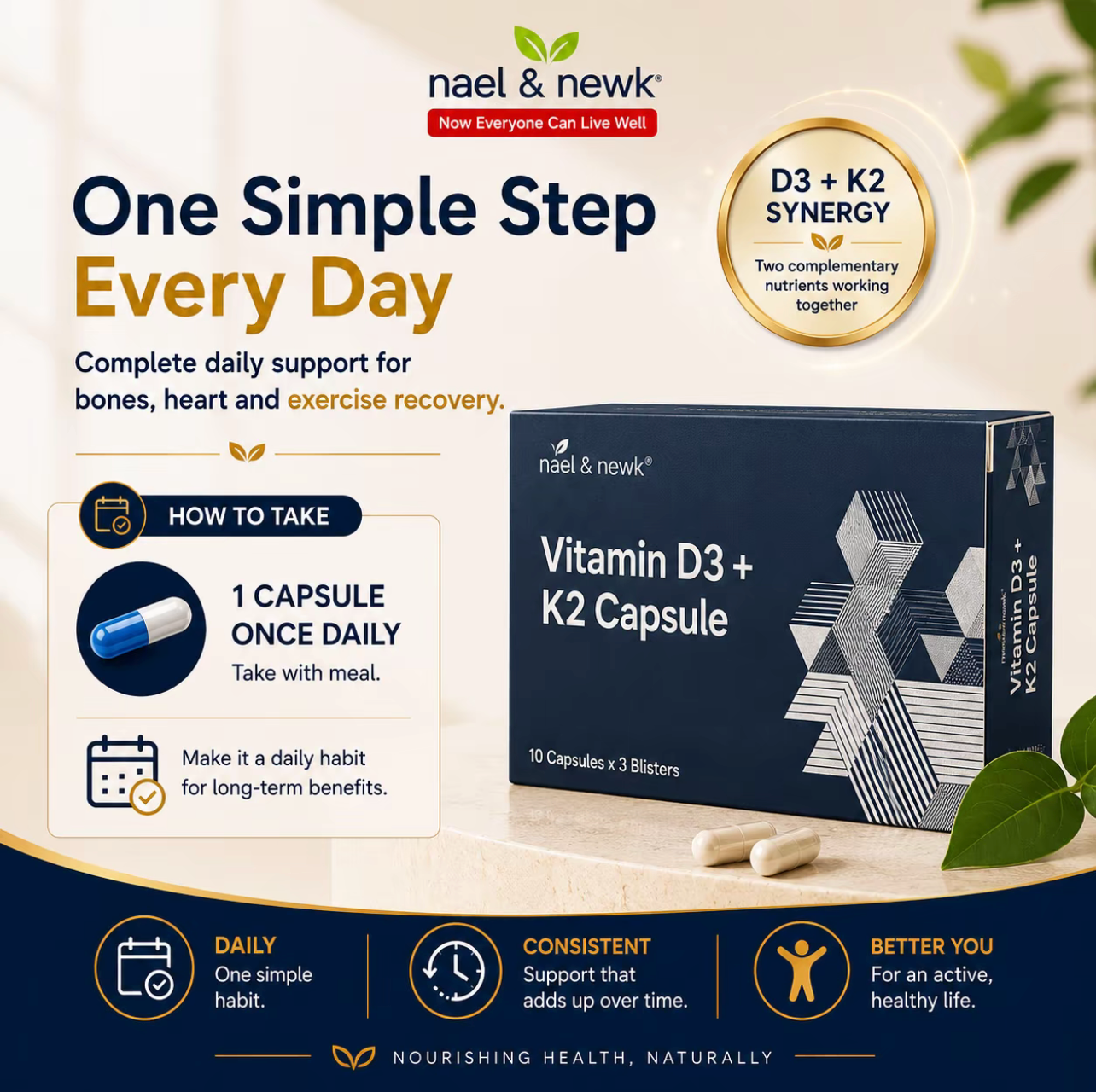 Nael & Newk Vitamin D3 + K2 MK-7 1000IU/120mcg (30 capsules)