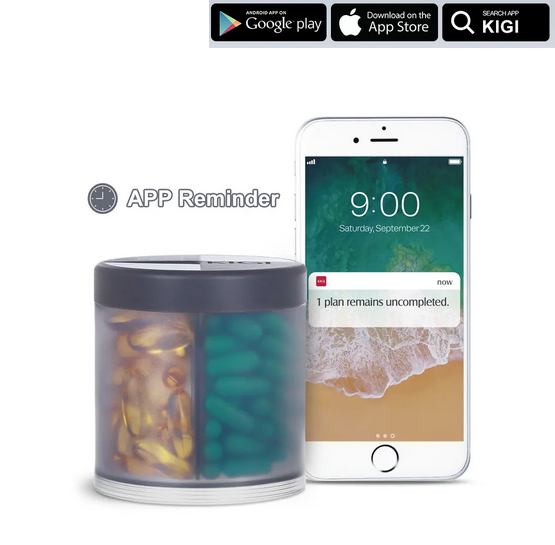 KIGI 2-in-1 Large Capacity Sealed Rotatable Lid Pill Container with Smart App