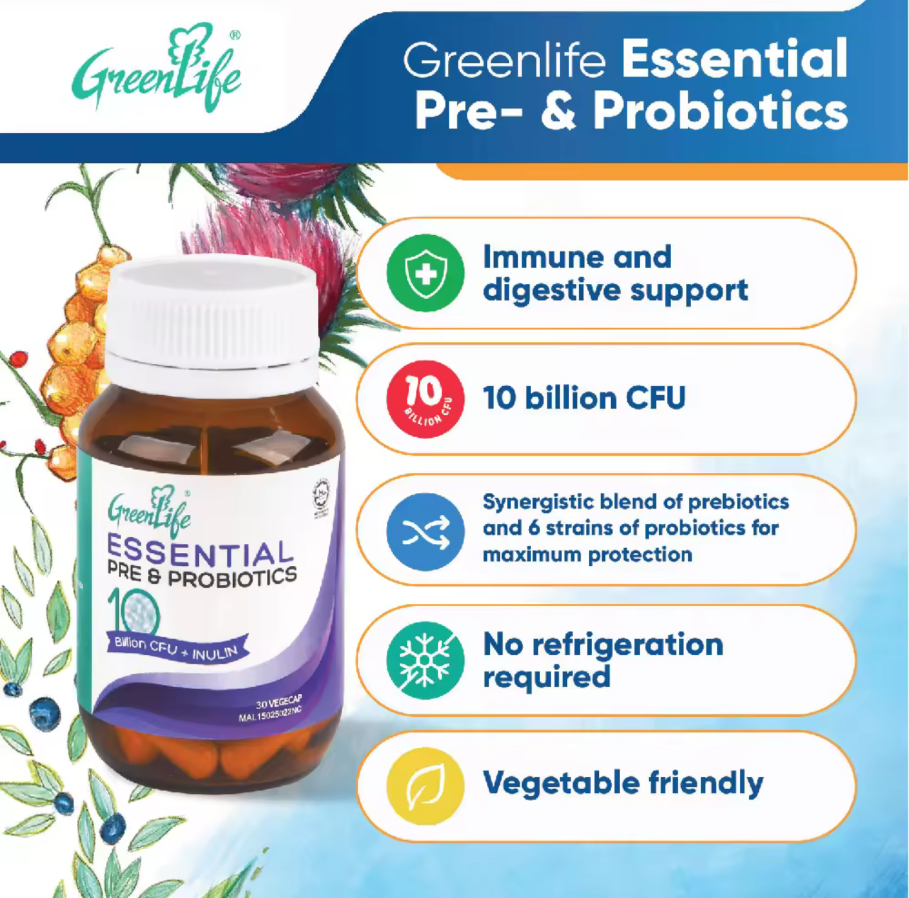 Greenlife Essential Pre & Probiotics 10 Billion CFU (2 x 30 vegecaps)