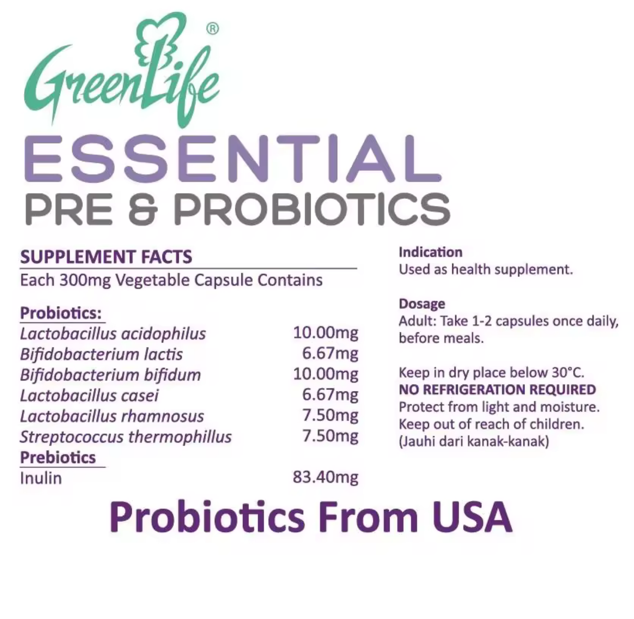 Greenlife Essential Pre & Probiotics 10 Billion CFU (2 x 30 vegecaps)