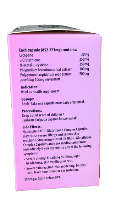 NutrinLife NAC L-Glutathione Complex (2 x 30 vegecaps) Product of USA