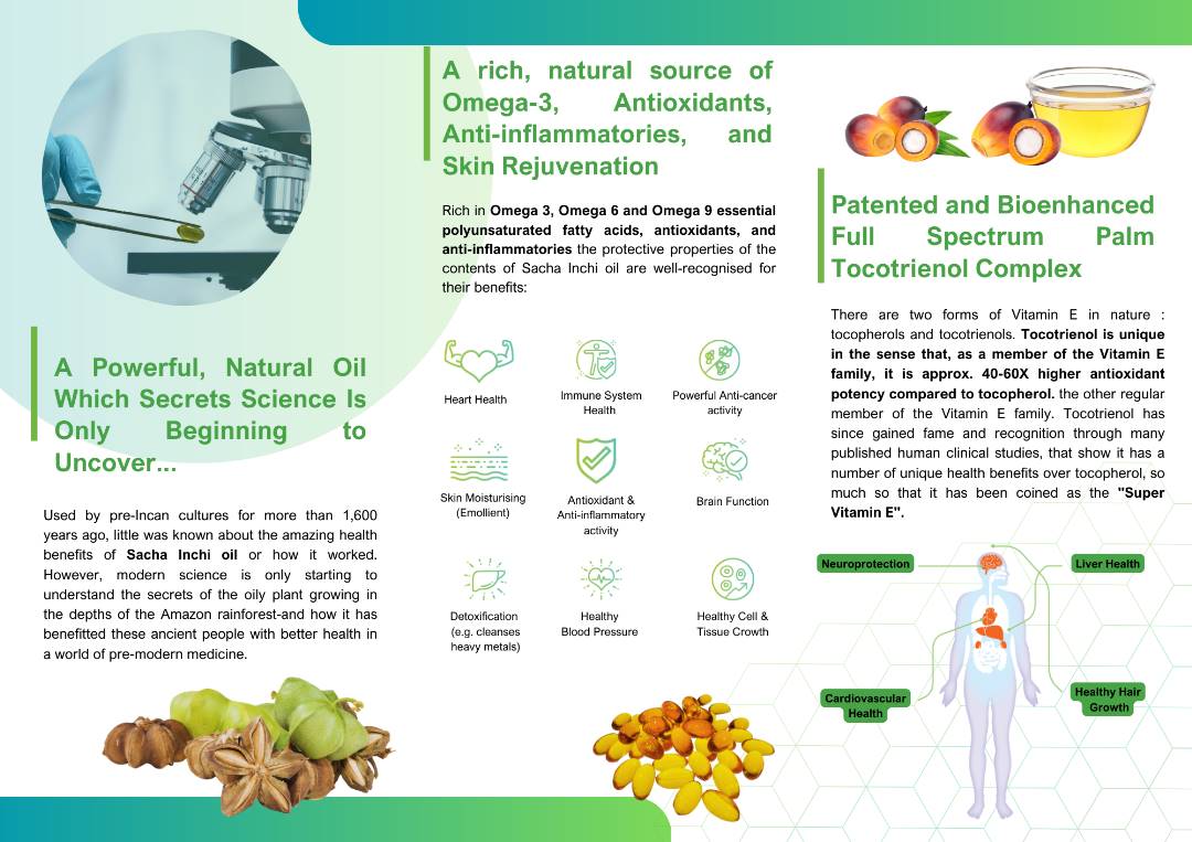 Zemvelo Sacha Inchi Oil + Tocotrienols + Sea Buckthorn Oil 520mg (2 x 60 vegetable softgels)