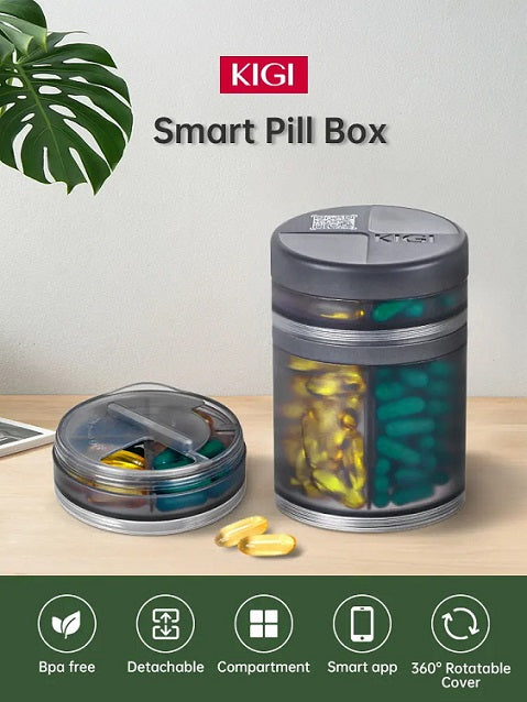 KIGI 2-in-1 Large Capacity Sealed Rotatable Lid Pill Container with Smart App
