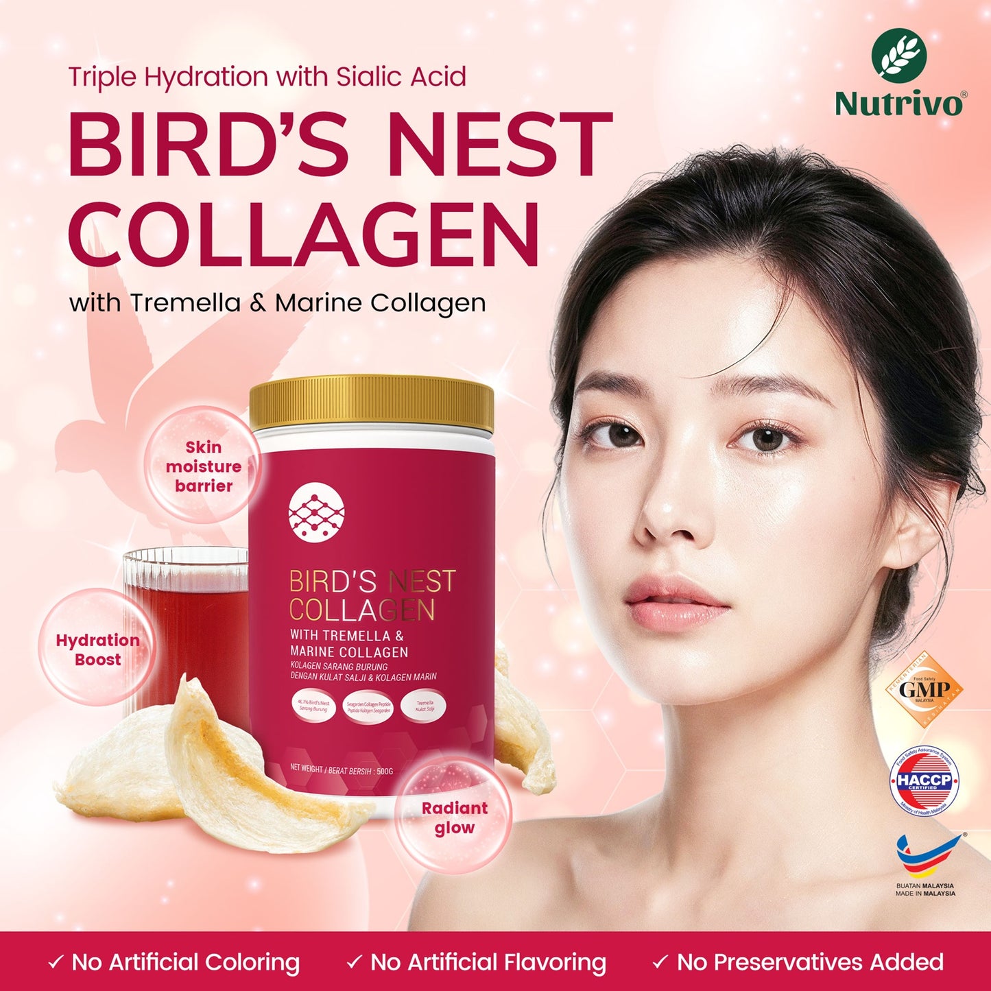 Nutrivo LumiWhite Bird's Nest Collagen Beverage (500g) with Tremella and Seagarden Marine Collagen