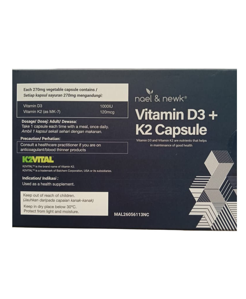 Nael & Newk Vitamin D3 + K2 MK-7 1000IU/120mcg (30 capsules)