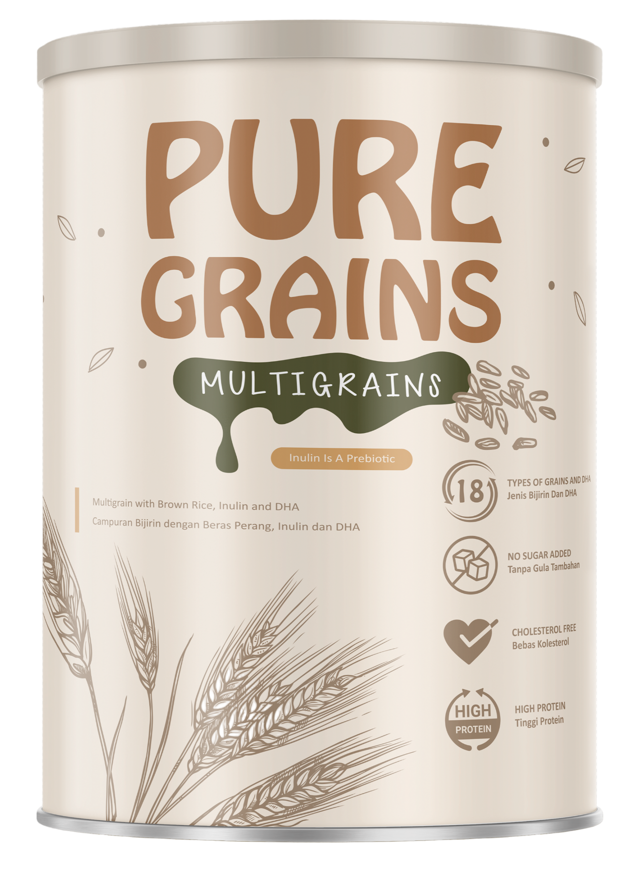Canister of Pure Grains Multi Grains on a white background