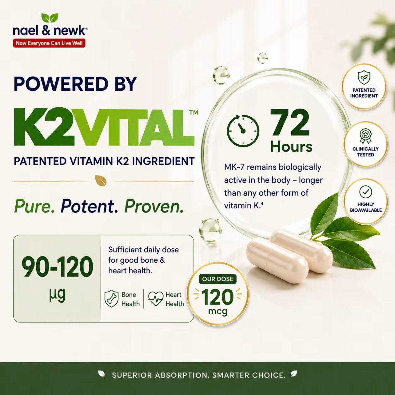 Nael & Newk Vitamin D3 + K2 MK-7 1000IU/120mcg (30 capsules)