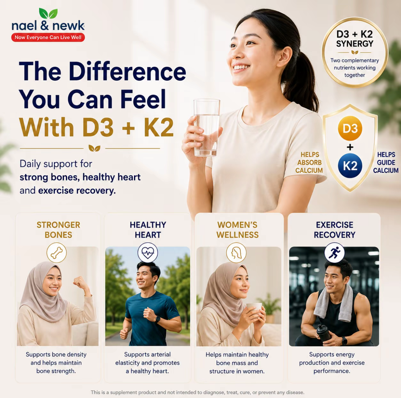 Nael & Newk Vitamin D3 + K2 MK-7 1000IU/120mcg (30 capsules)