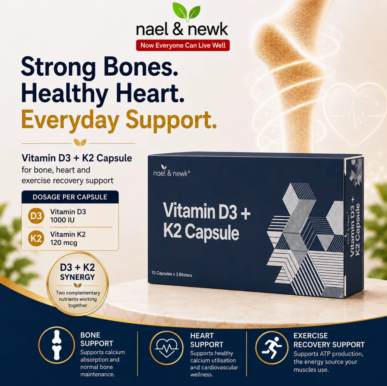 Nael & Newk Vitamin D3 + K2 MK-7 1000IU/120mcg (30 capsules)