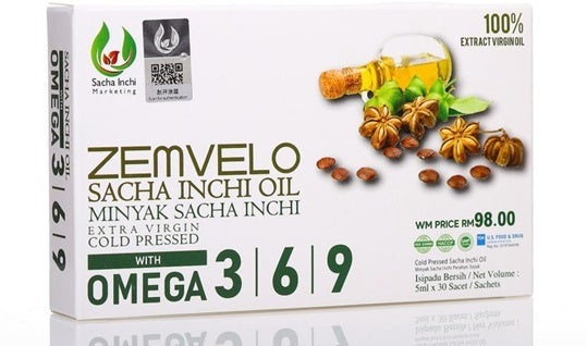 Minyak Zemvelo Minyak Sacha Inchi 100% Minyak Extra Virgin Dengan Omega 3, 6, 9 (5ml x 30 sachet)