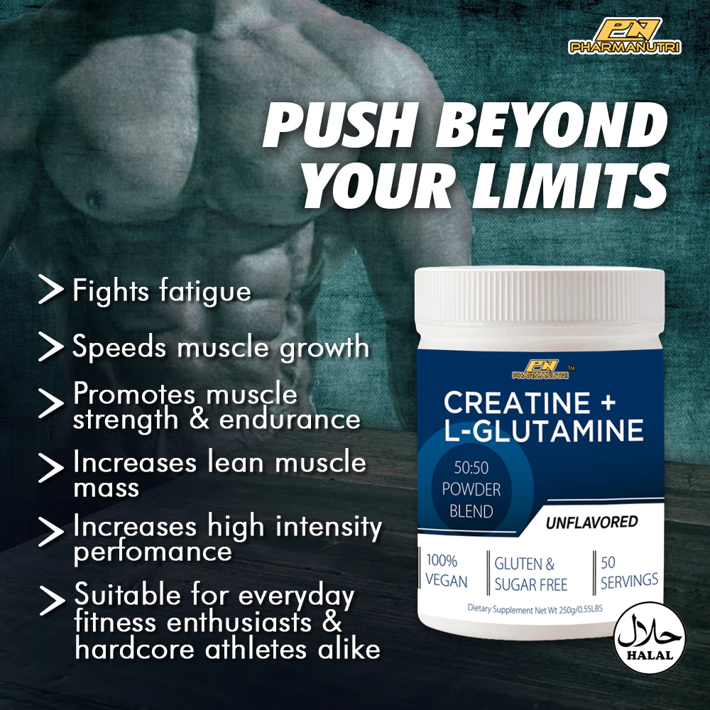 Pharmanutri Creatine Monohydrate + L-Glutamine (250g) Unflavored