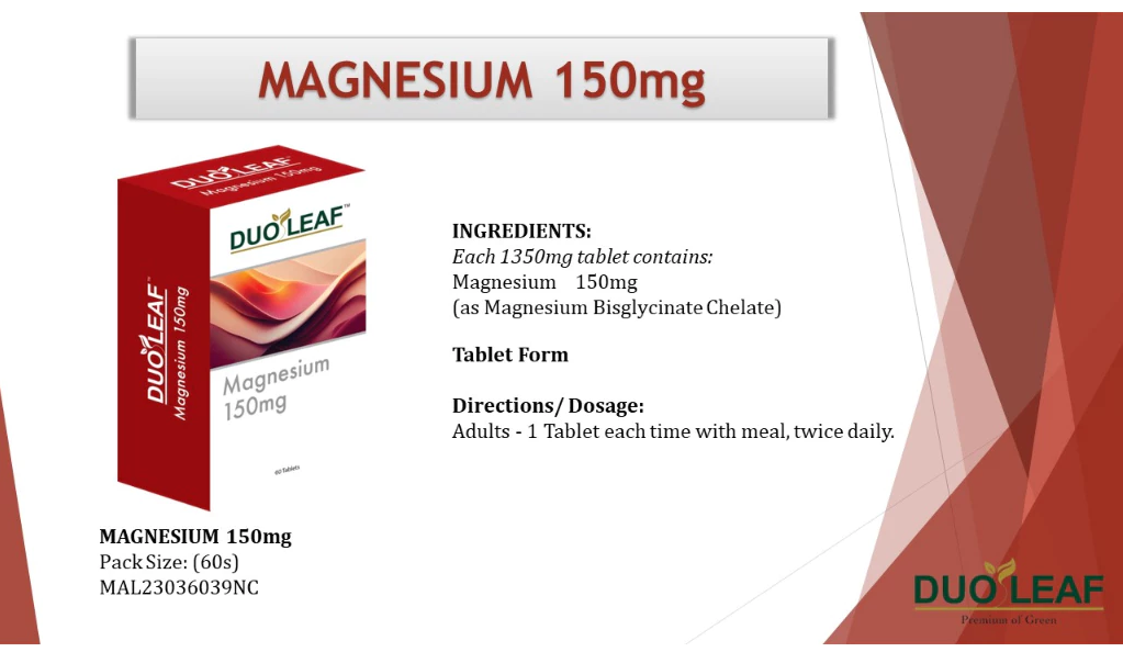 Duoleaf Magnesium Bisglycinate Chelate 150mg (2 x 60 tablets)