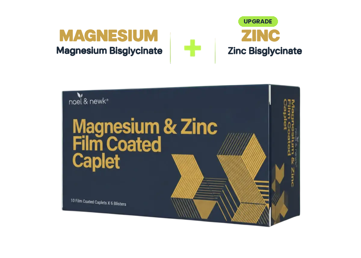 Nael & Newk Magnesium 750mg & Zinc Bisglycinate 25mg (60 Film Coated Caplets)